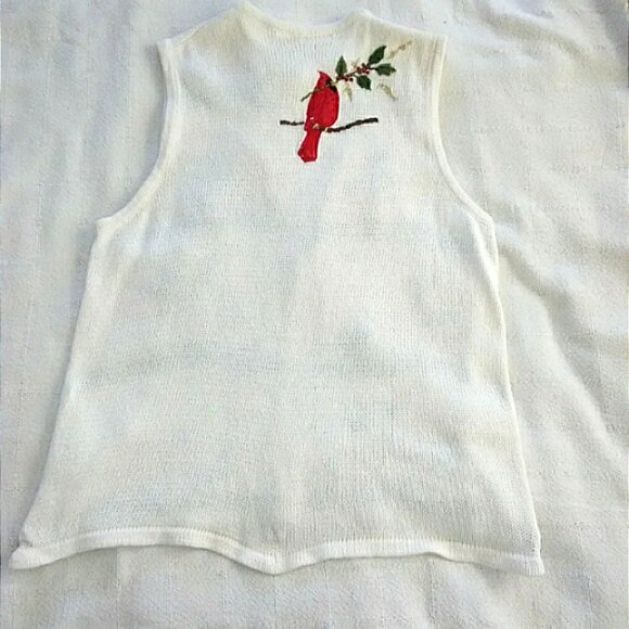 White Christmas/Holiday Sweater Vest w/Glitzy Red Cardinals Plus Size 16W - Picture 3 of 5
